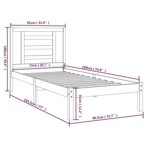Sengeramme 75x190 cm Small Single massivt træ hvid