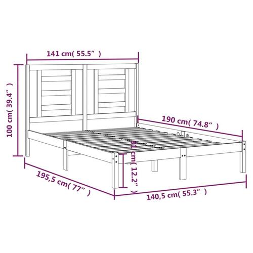 Sengeramme 135x190 cm Double massivt fyrretræ sort