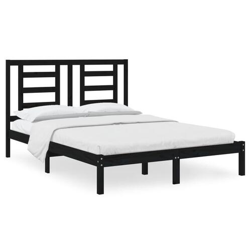Sengeramme 140x190 cm massivt fyrretræ sort