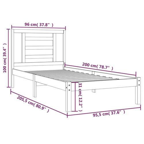 Sengeramme 90x200 cm massivt fyrretræ hvid