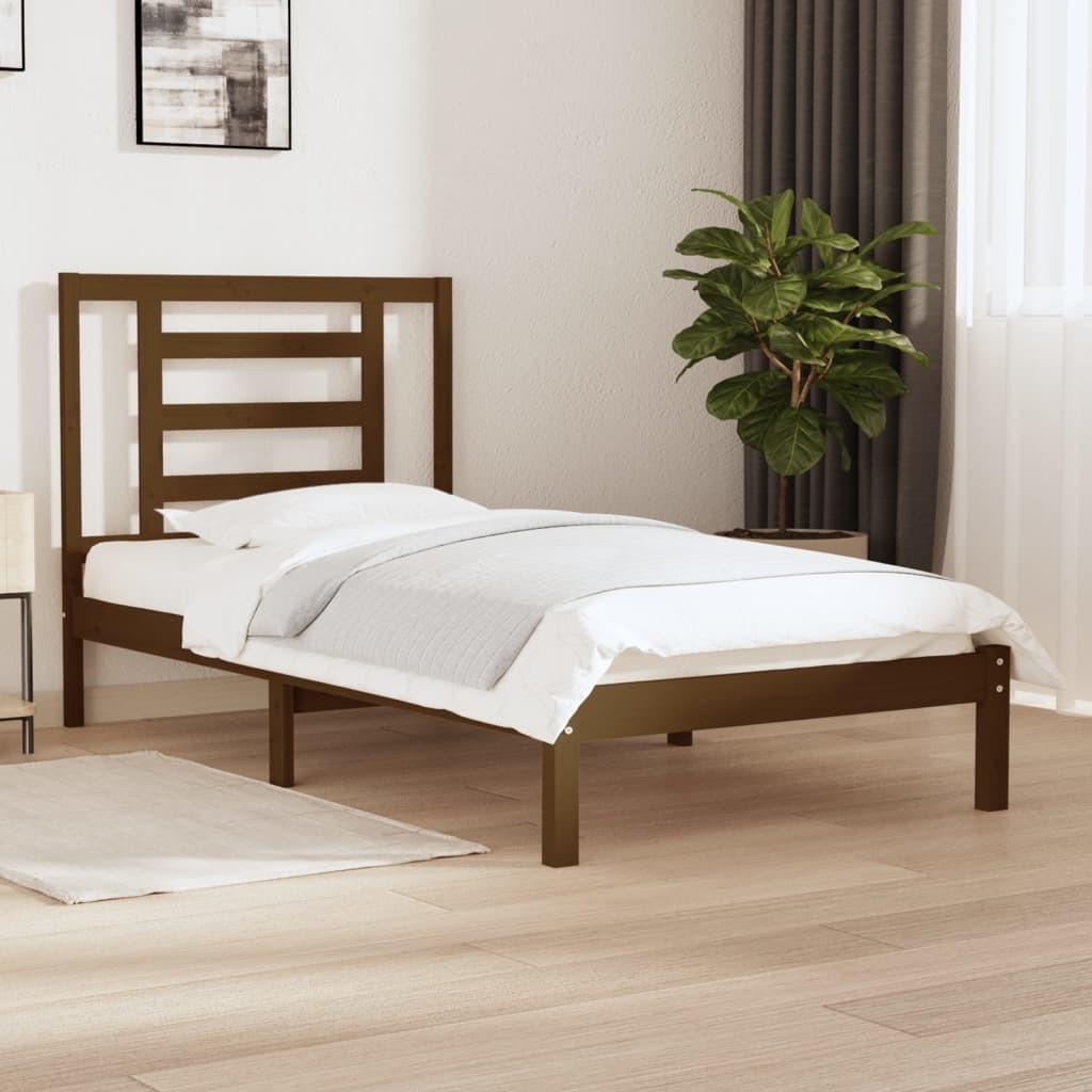 Sengeramme 100x200 cm massivt fyrretræ gyldenbrun