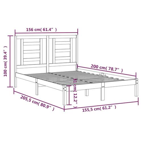 Sengeramme 150x200 cm King Size massivt fyrretræ grå