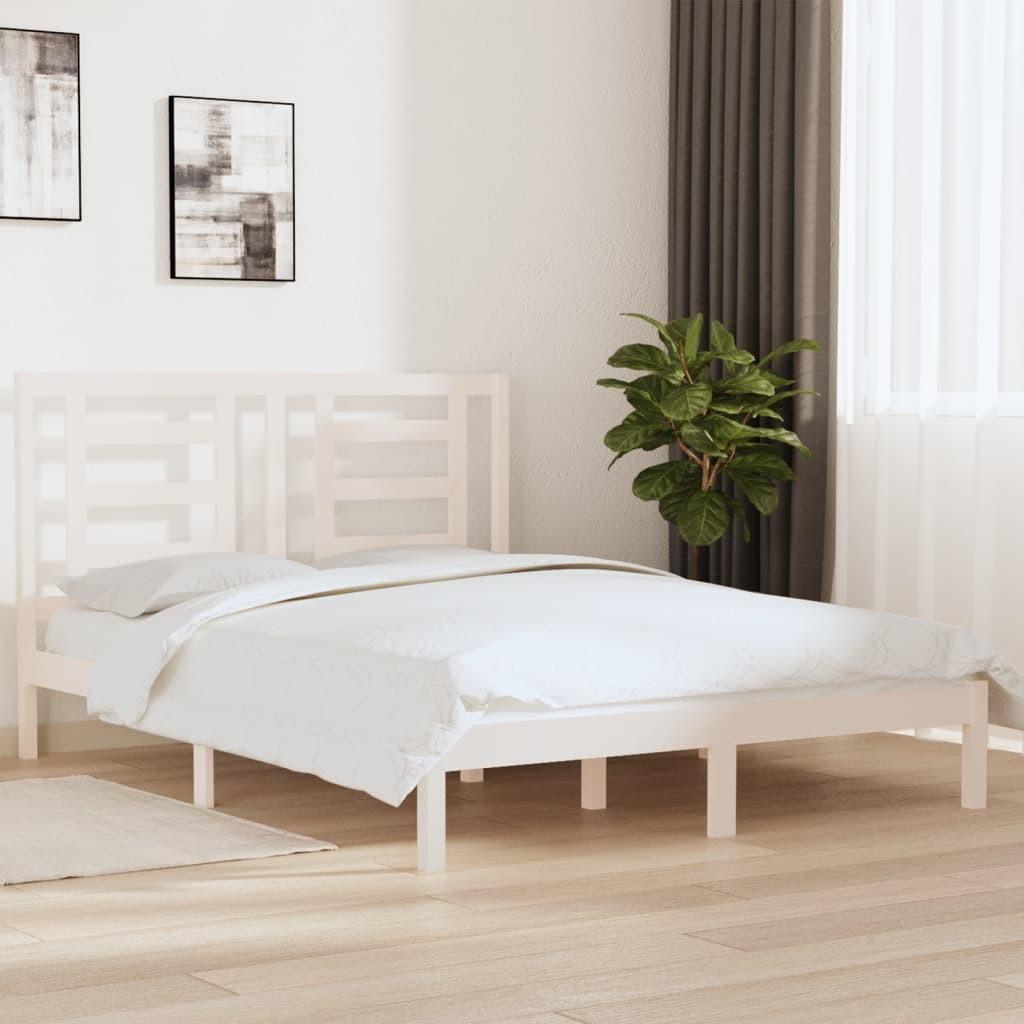 Sengeramme 160x200 cm massivt fyrretræ hvid