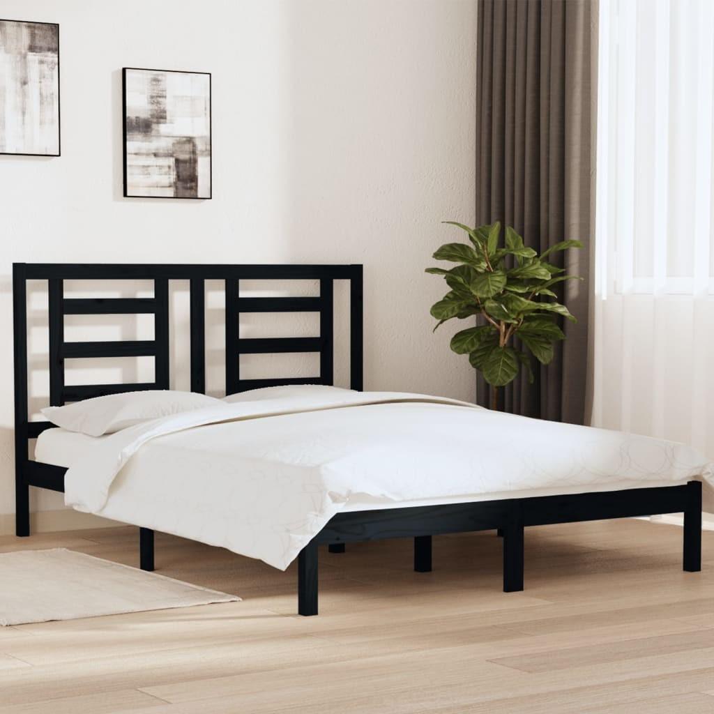 Sengeramme 160x200 cm massivt fyrretræ sort