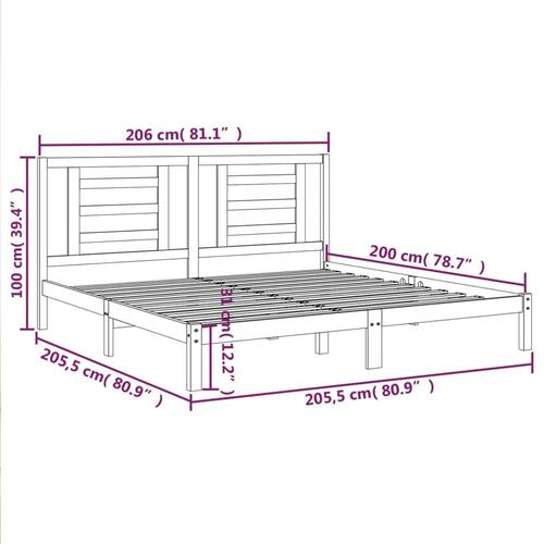 Sengeramme 200x200 cm massivt fyrretræ grå