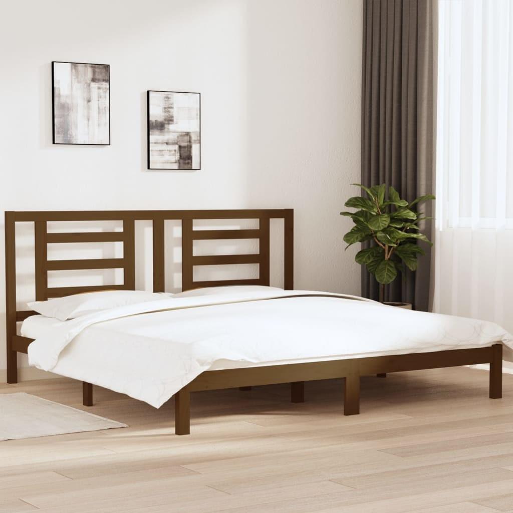 Sengeramme 200x200 cm massivt fyrretræ gyldenbrun