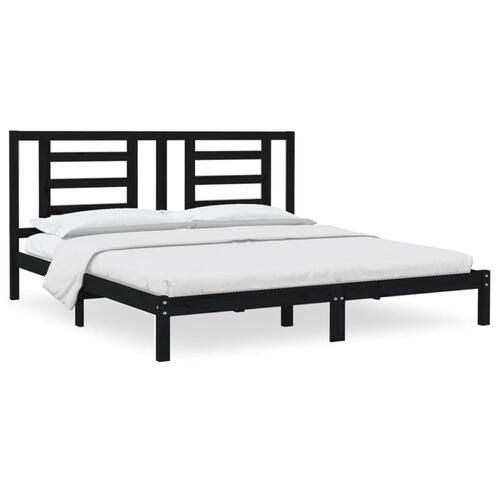 Sengeramme 200x200 cm massivt fyrretræ sort