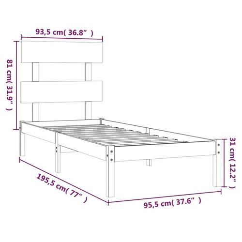 Sengeramme 90x190 cm Single massivt træ hvid