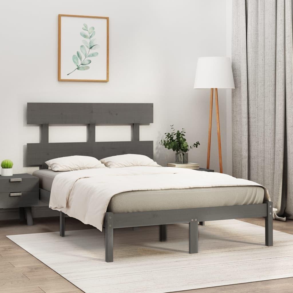 Sengeramme 135x190 cm Double massivt fyrretræ grå