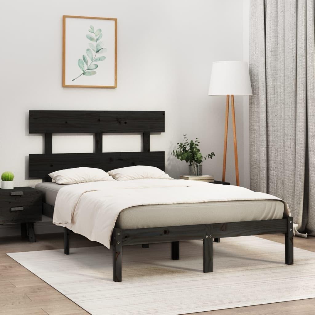 Sengeramme 140x190 cm massivt træ sort