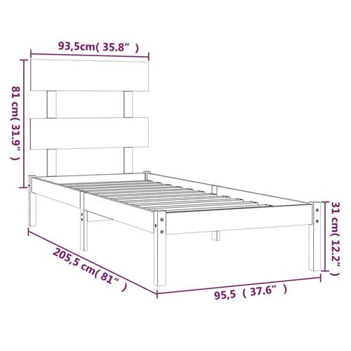 Sengeramme 90x200 cm massivt træ hvid