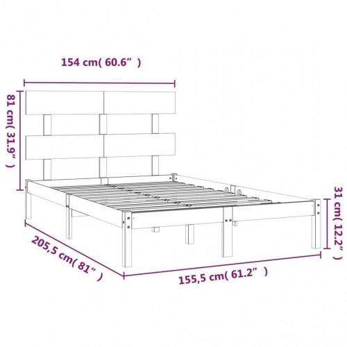 Sengeramme 150×200 cm i massivt fyrretræ - med sengegærde