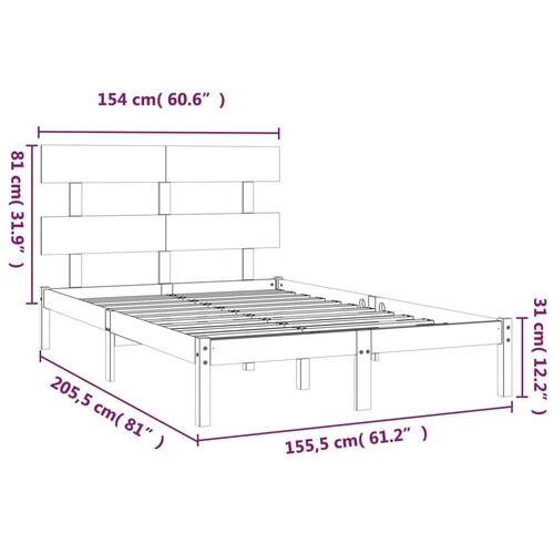 Sengeramme 150x200 cm King Size massivt fyrretræ grå