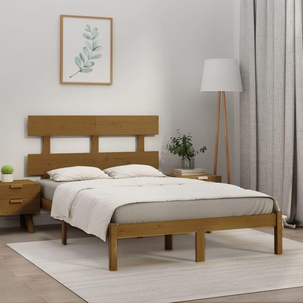Sengeramme 200x200 cm massivt træ gyldenbrun