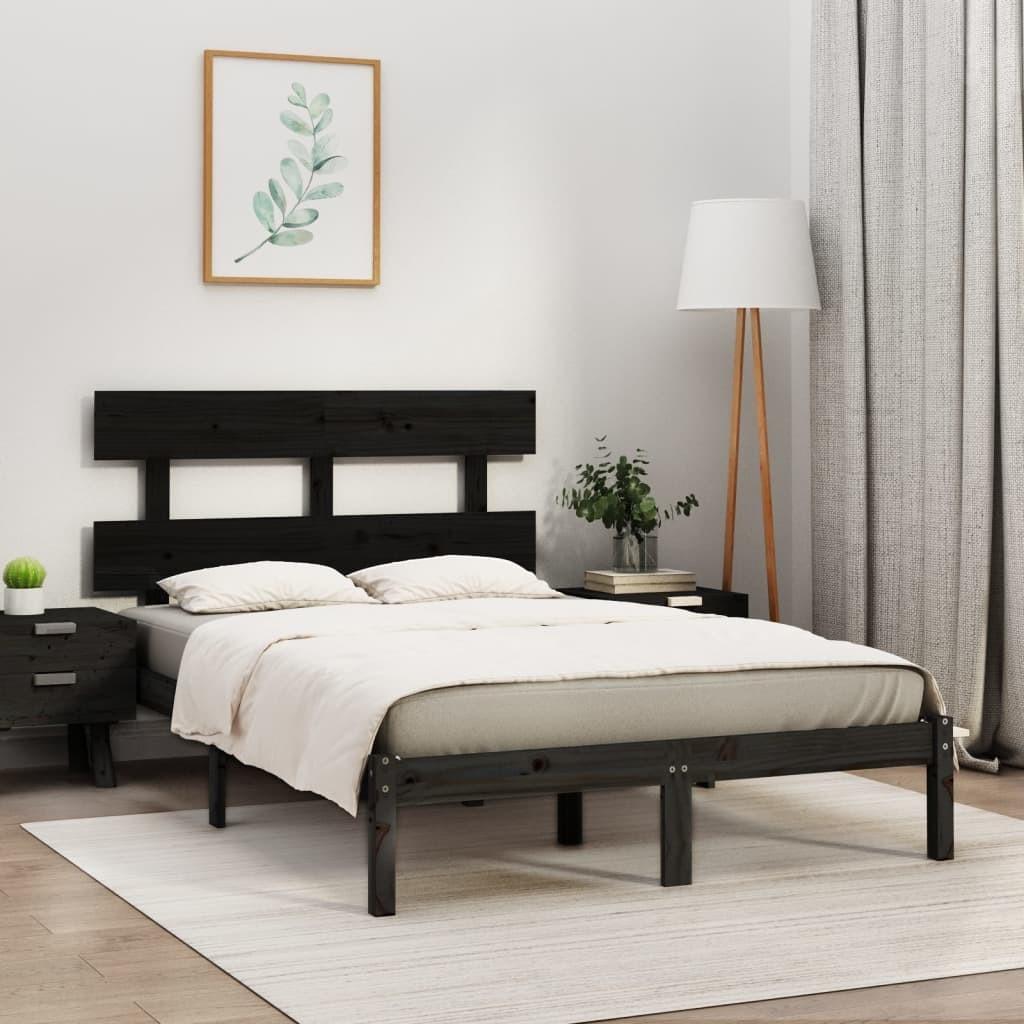 Sengeramme 200x200 cm massivt træ sort
