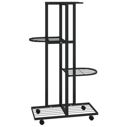 Blomsterstativ 4 niveauer med hjul 44x23x80 cm jern sort