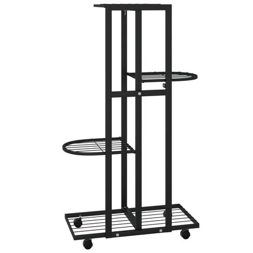 Blomsterstativ 4 niveauer med hjul 44x23x80 cm jern sort