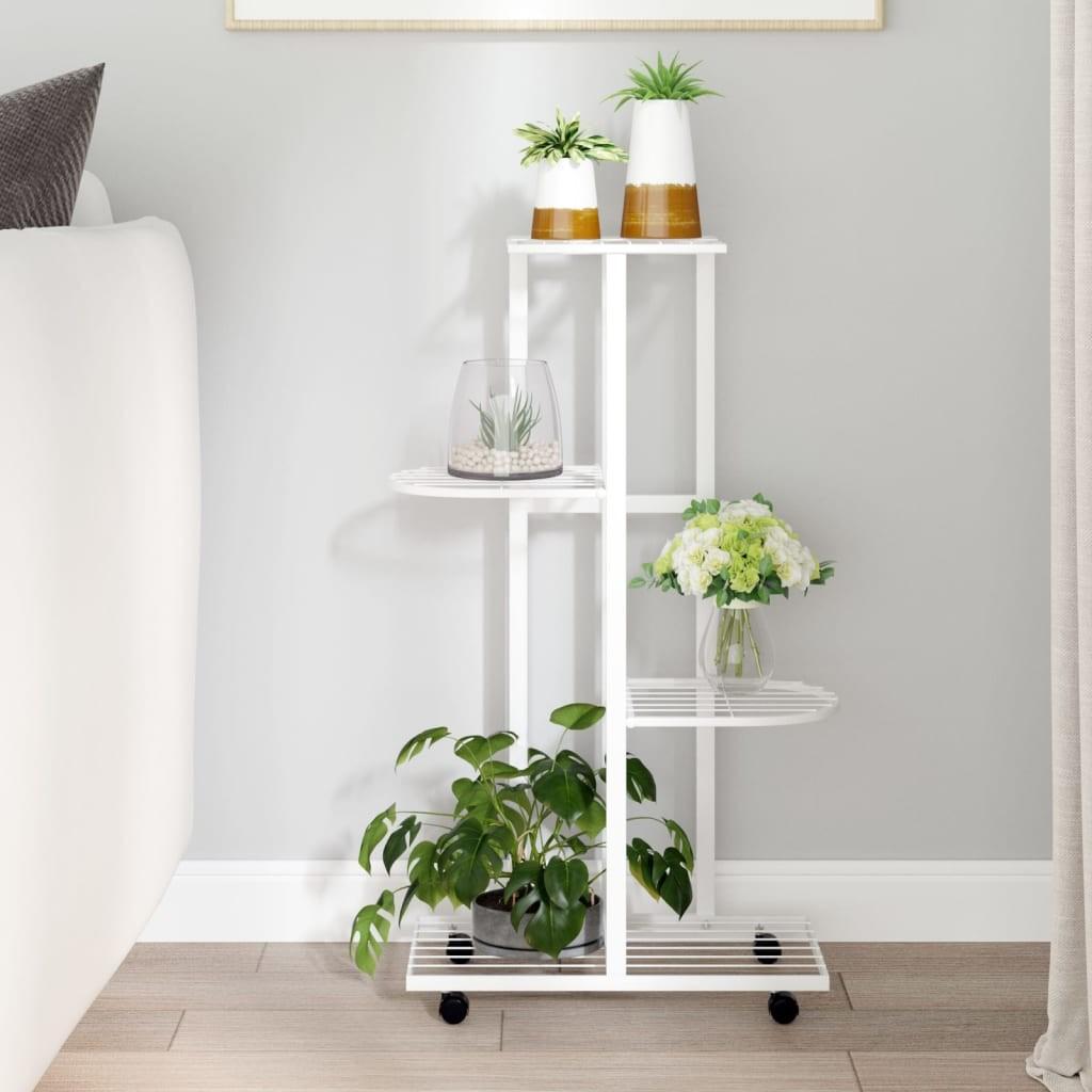 Blomsterstativ 4 niveauer med hjul 44x23x80 cm jern hvid