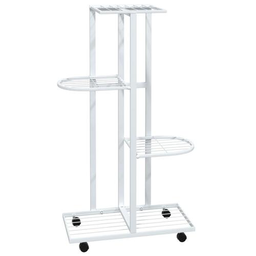 Blomsterstativ 4 niveauer med hjul 44x23x80 cm jern hvid