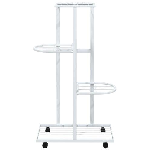 Blomsterstativ 4 niveauer med hjul 44x23x80 cm jern hvid
