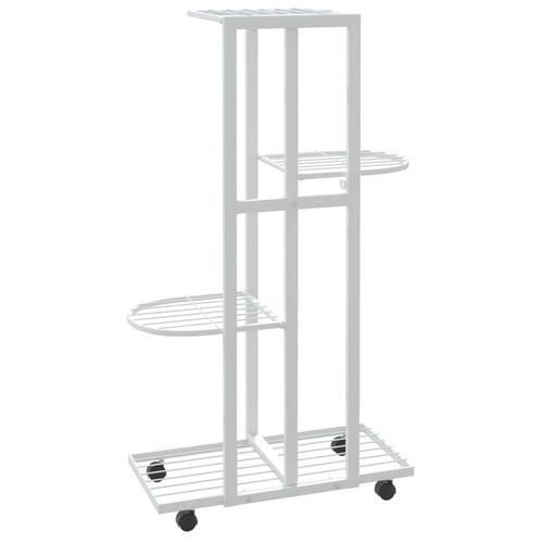 Blomsterstativ 4 niveauer med hjul 44x23x80 cm jern hvid