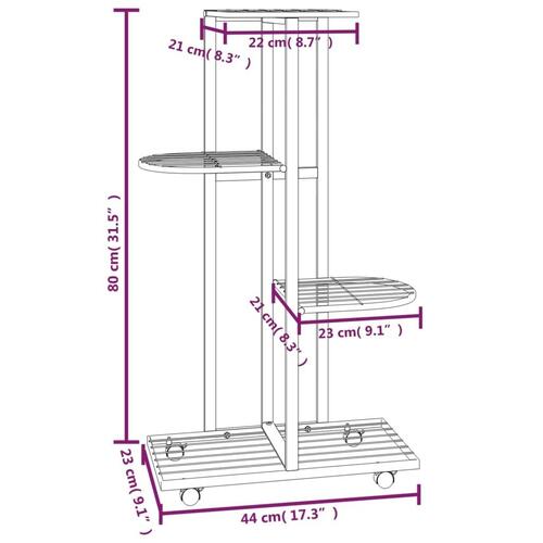 Blomsterstativ 4 niveauer med hjul 44x23x80 cm jern hvid