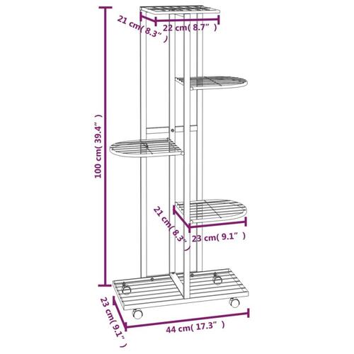 Blomsterstativ 5 niveauer med hjul 44x23x100 cm jern sort