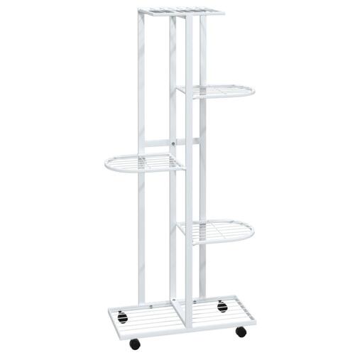 Blomsterstativ 5 niveauer med hjul 44x23x100 cm jern hvid