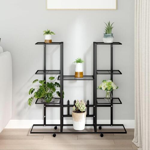 Blomsterstativ med hjul 94,5x24,5x91,5 cm jern sort