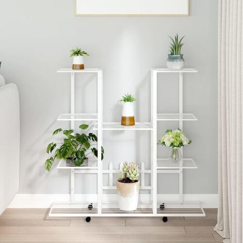 Blomsterstativ med hjul 94,5x24,5x91,5 cm jern hvid
