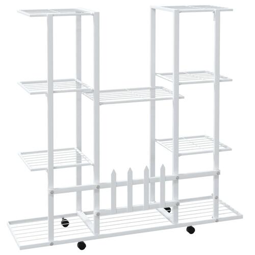 Blomsterstativ med hjul 94,5x24,5x91,5 cm jern hvid