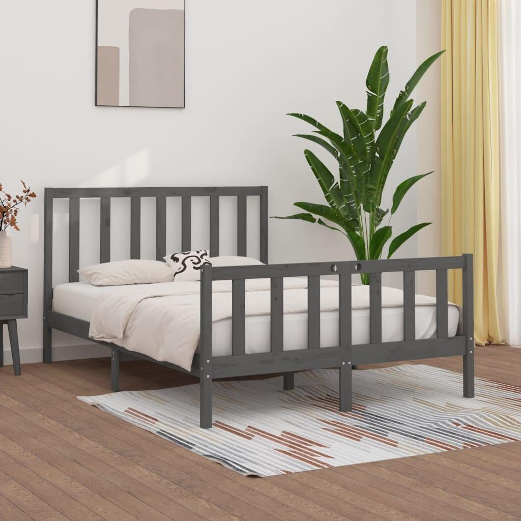Sengeramme 135x190 cm Double massivt fyrretræ grå