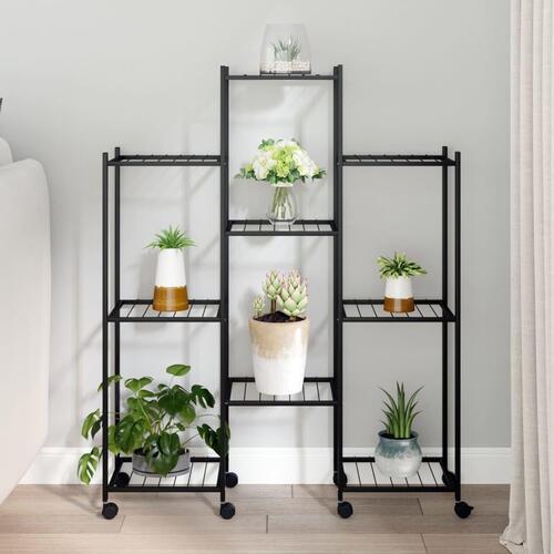 Blomsterstativ med hjul 83x25x103,5 cm jern sort