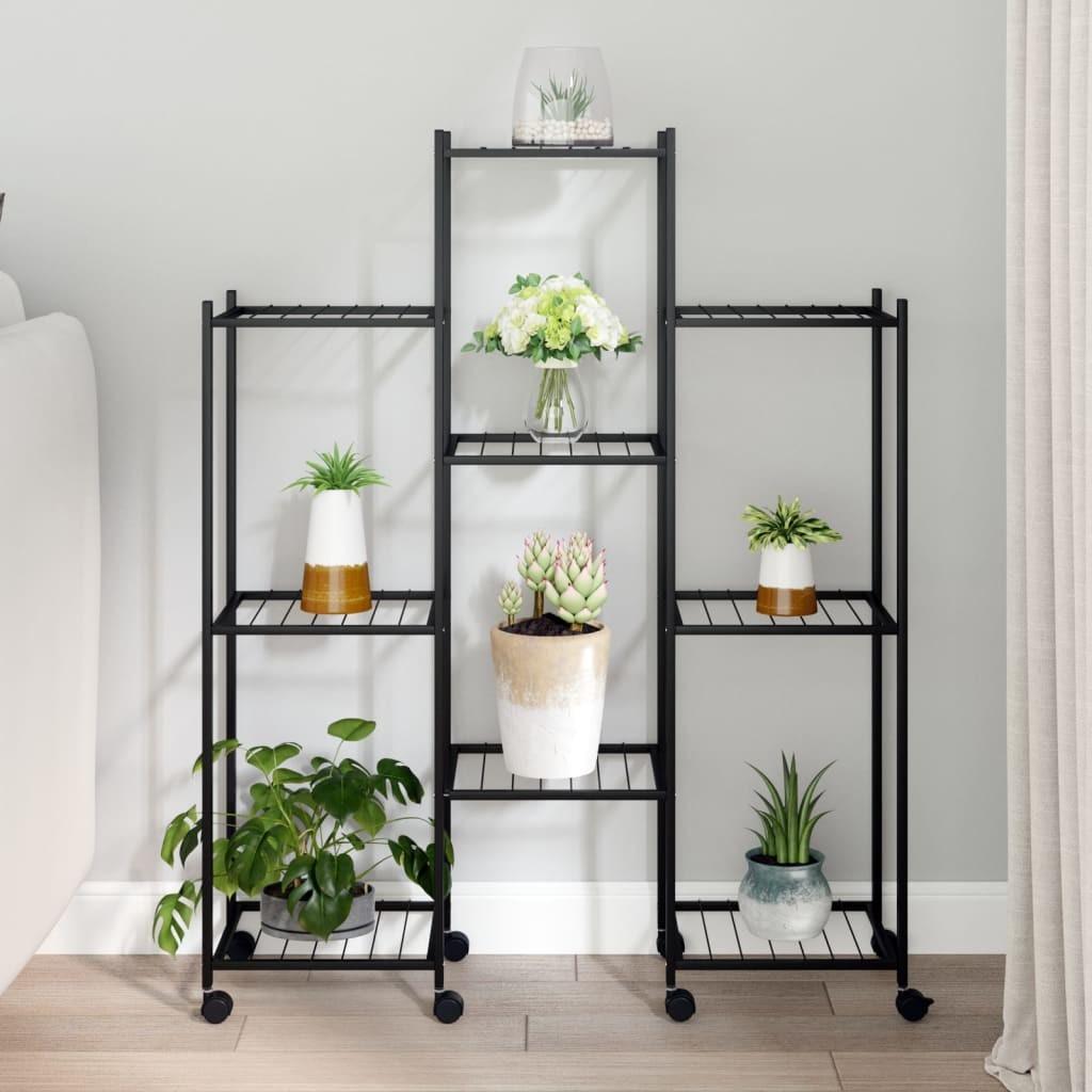 Blomsterstativ med hjul 83x25x103,5 cm jern sort