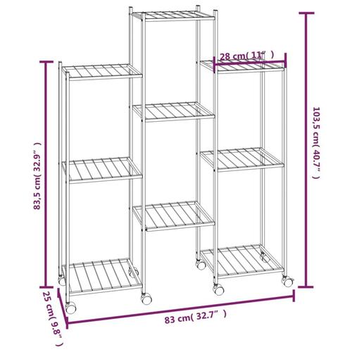 Blomsterstativ med hjul 83x25x103,5 cm jern sort