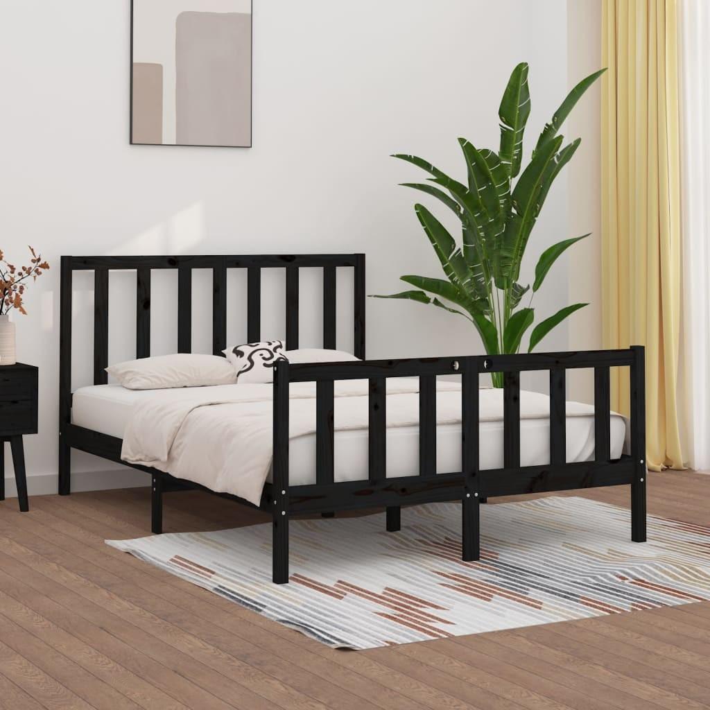 Sengeramme 135x190 cm Double massivt fyrretræ sort