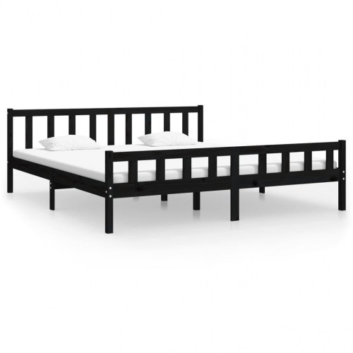 Sengestel 180x200 cm Super King massivt fyrretræ sort