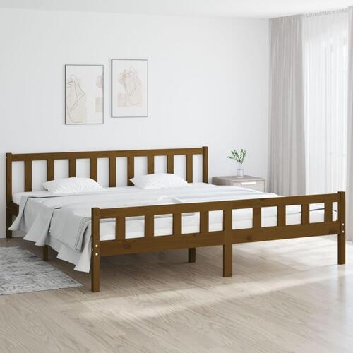 Sengeramme 200x200 cm massivt træ gyldenbrun