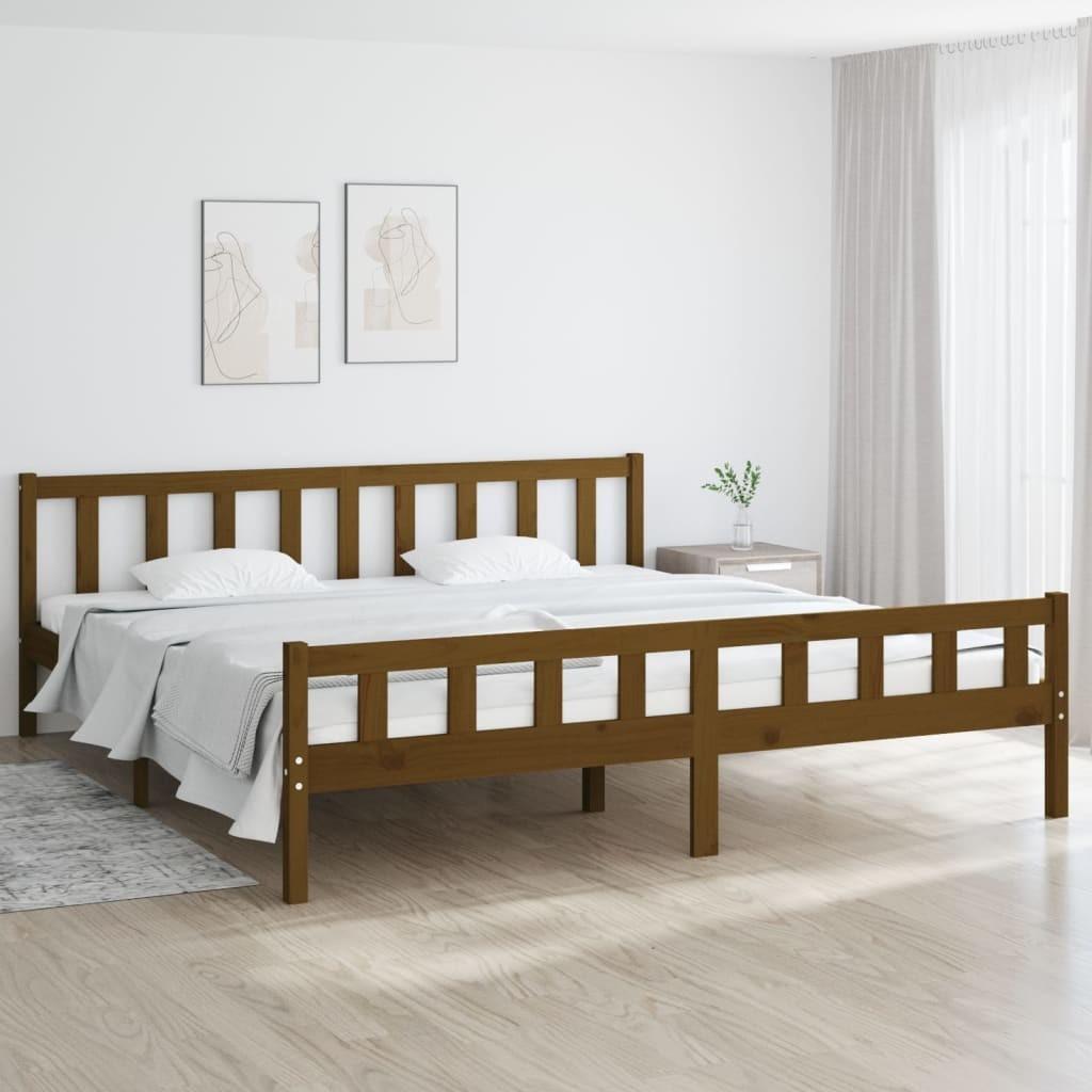 Sengeramme 200x200 cm massivt træ gyldenbrun