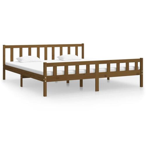 Sengeramme 200x200 cm massivt træ gyldenbrun
