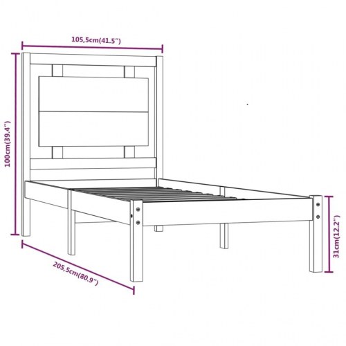 Sengeramme 100x200 cm massivt træ hvid