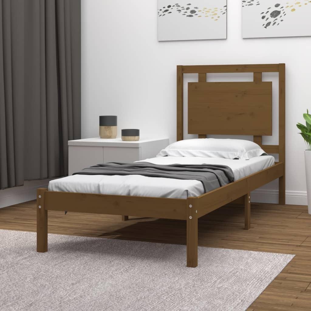 Sengeramme 100x200 cm massivt træ gyldenbrun