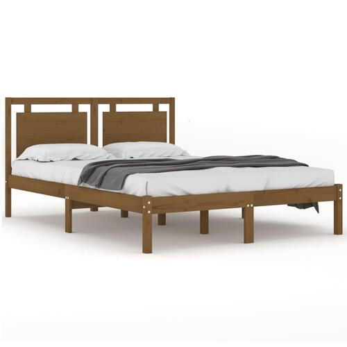 Sengeramme 200x200 cm massivt træ gyldenbrun
