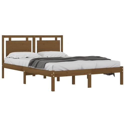 Sengeramme 200x200 cm massivt træ gyldenbrun
