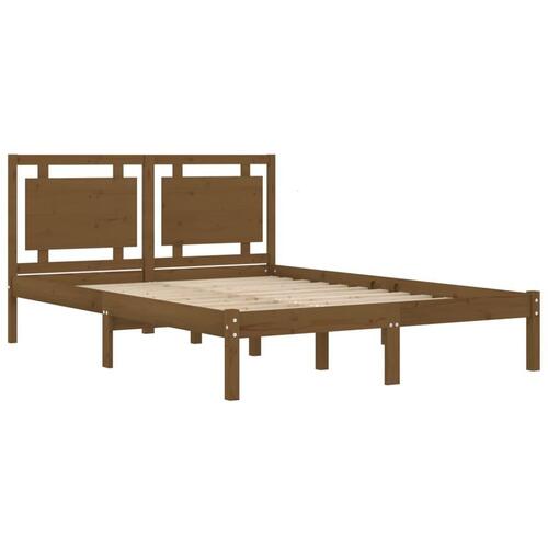 Sengeramme 200x200 cm massivt træ gyldenbrun