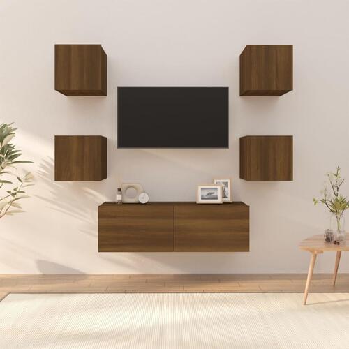 Væghængt tv-bord 37x37x72 cm konstrueret træ brun egetræsfarve