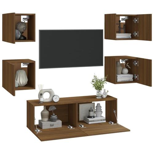 Væghængt tv-bord 37x37x72 cm konstrueret træ brun egetræsfarve