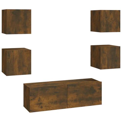 Væghængt tv-bord 37x37x72 cm konstrueret træ røget egetræ