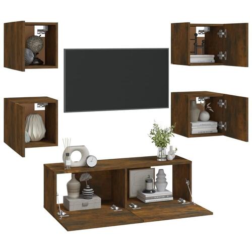 Væghængt tv-bord 37x37x72 cm konstrueret træ røget egetræ