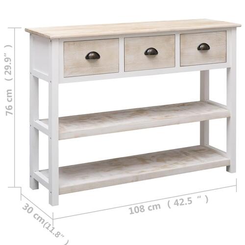 Skænk 108x30x76 cm massivt kejsertræ hvid og brun